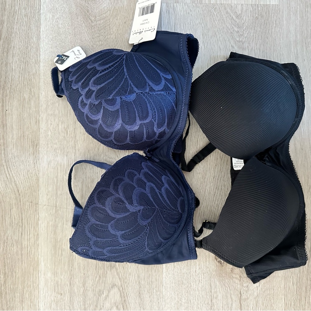 Elegant Navy and Black Women's Bra Set Size 36D
